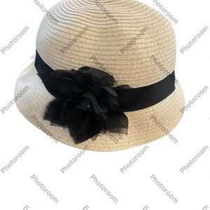 Claire's white  Hat with Black Floral Band